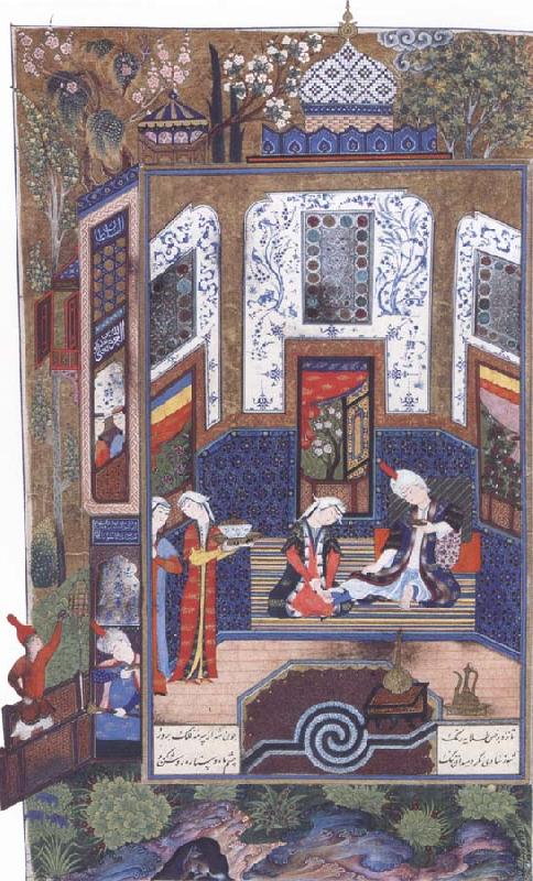 Sultan Muhammad Prince Bahram i Gor listens to the tale of the princess of Persia beneath the white pavilion oil painting picture